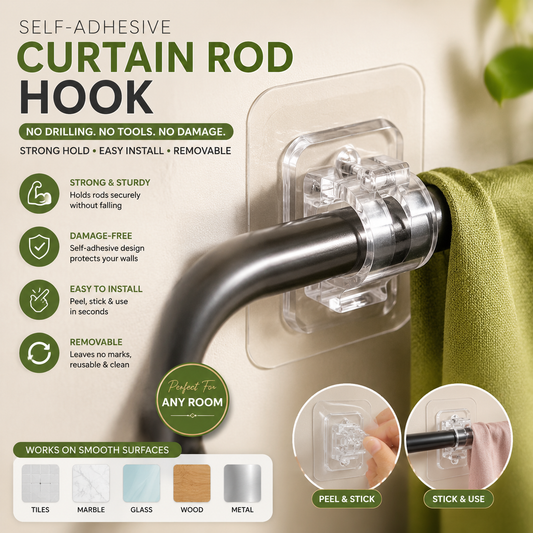 LUXECART.PK Universal Curtain Rod Holder No-Drill Wall Mount Transparent