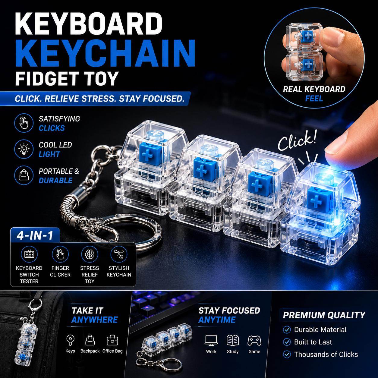 Premium Portable Mini Keyboard Stress Relief Keychain