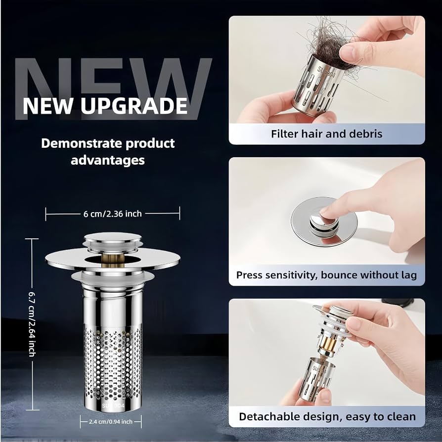Pop-Up Sink Drain Strainer