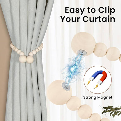 Deluxe Magnetic Curtain Tiebacks with Unique Wooden Balls