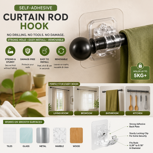 LUXECART.PK Universal Curtain Rod Holder No-Drill Wall Mount Transparent