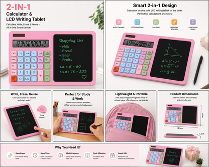 Premium 2-in-1 Calculator & LCD Writing Tablet