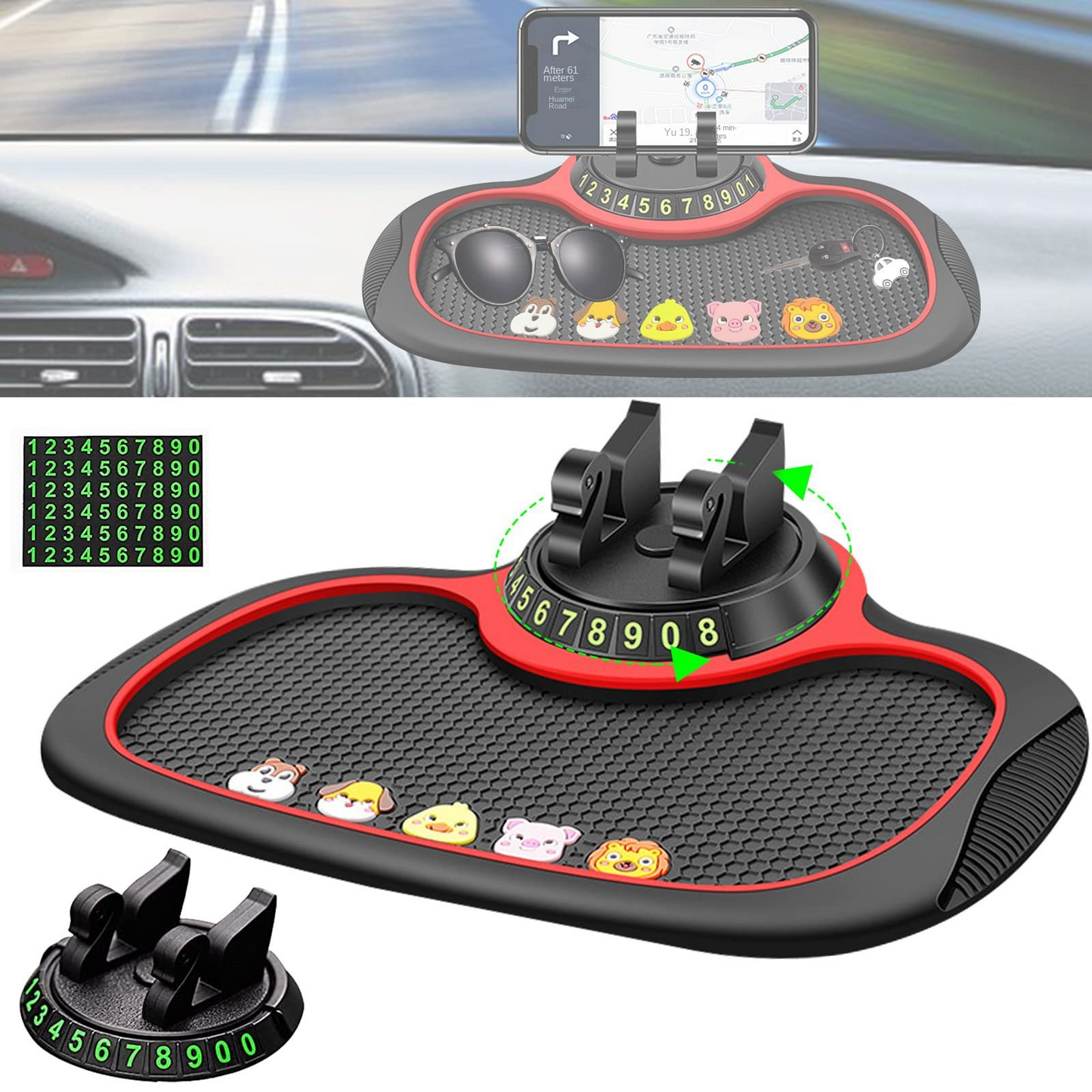 Multi-Functional Car Anti-Slip Mat with 360 Phone Holder