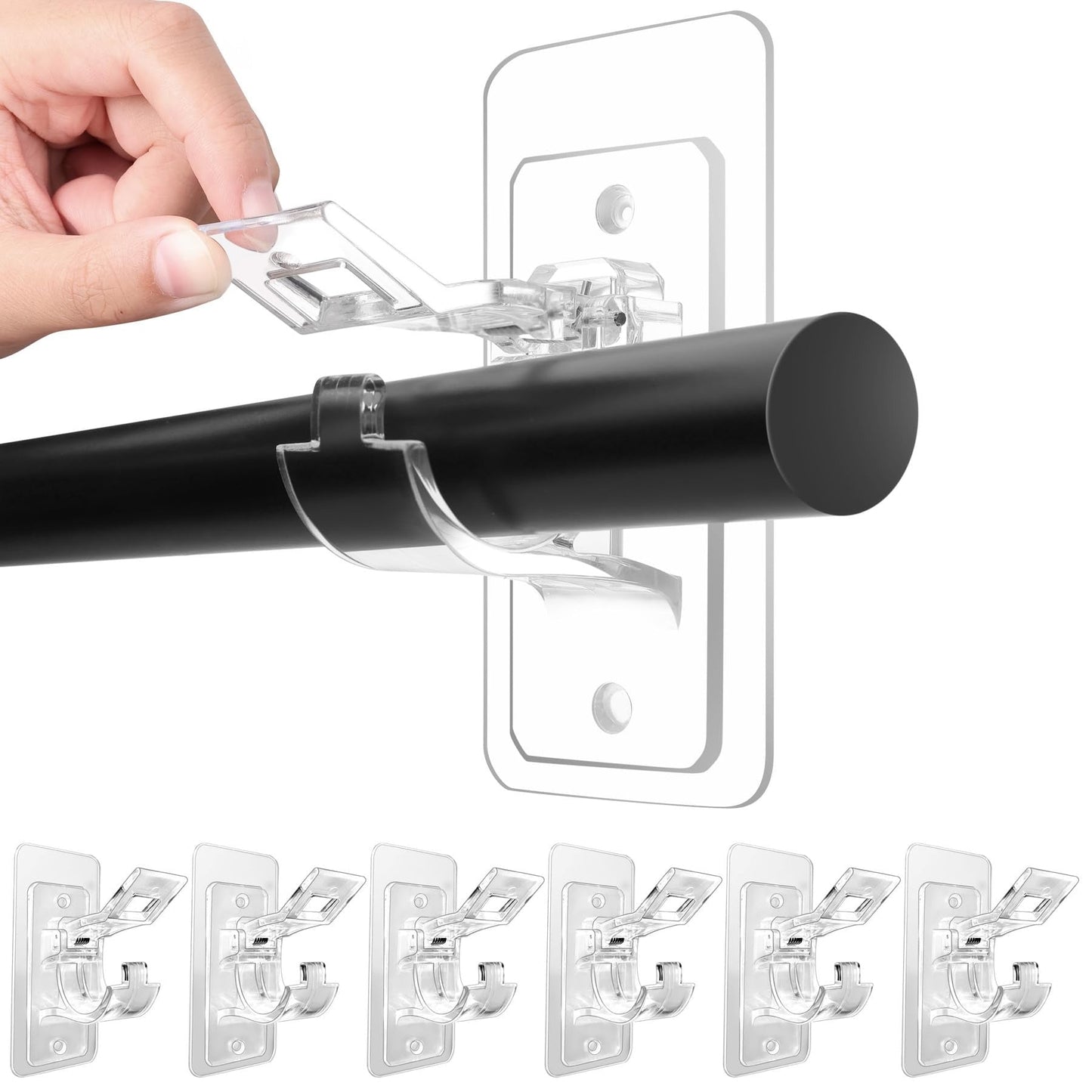 LUXECART.PK Universal Curtain Rod Holder No-Drill Wall Mount Transparent